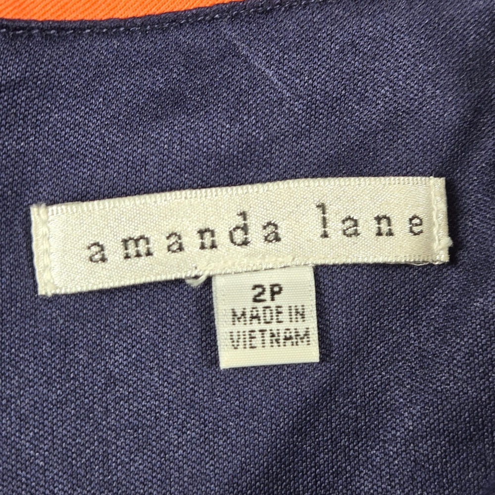 Amanda Lane Sheath Dress Womens 2P Navy Orange Striped Good Sleeveless Petite - Picture 2 of 9